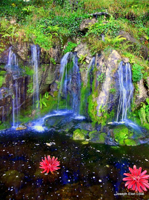 The falls in the rock close